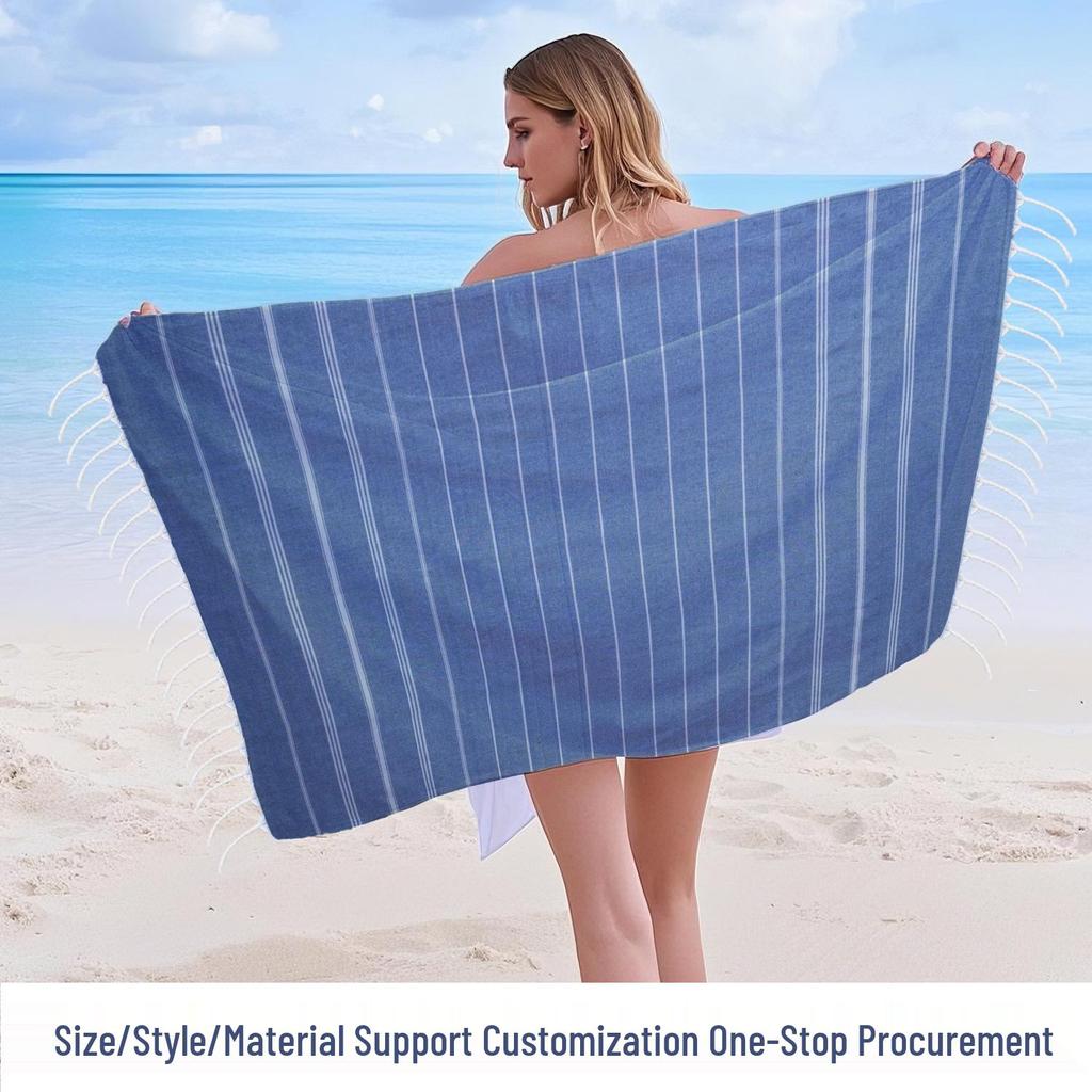 Yarn-Dyed Striped Quick-Dry Beach Towel - Multi-Color, Absorbent Cotton/Polyester Blend for Swimming & Bath