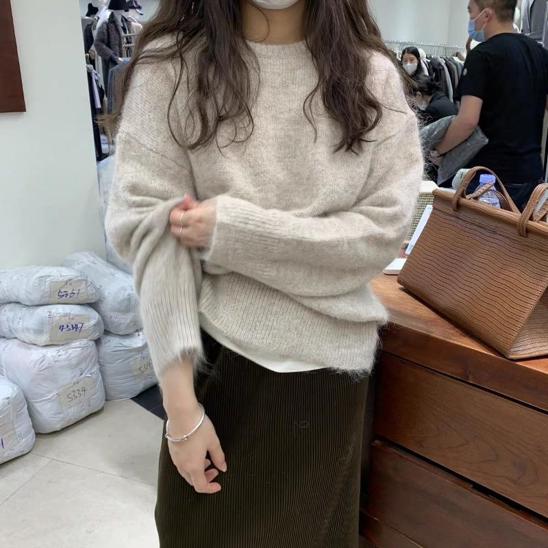 Cherry Red Raccoon Fleece Sweater Women's Autumn and Winter Loose Lazy Style Retro Pullover with Knitted Bottoming Shirt