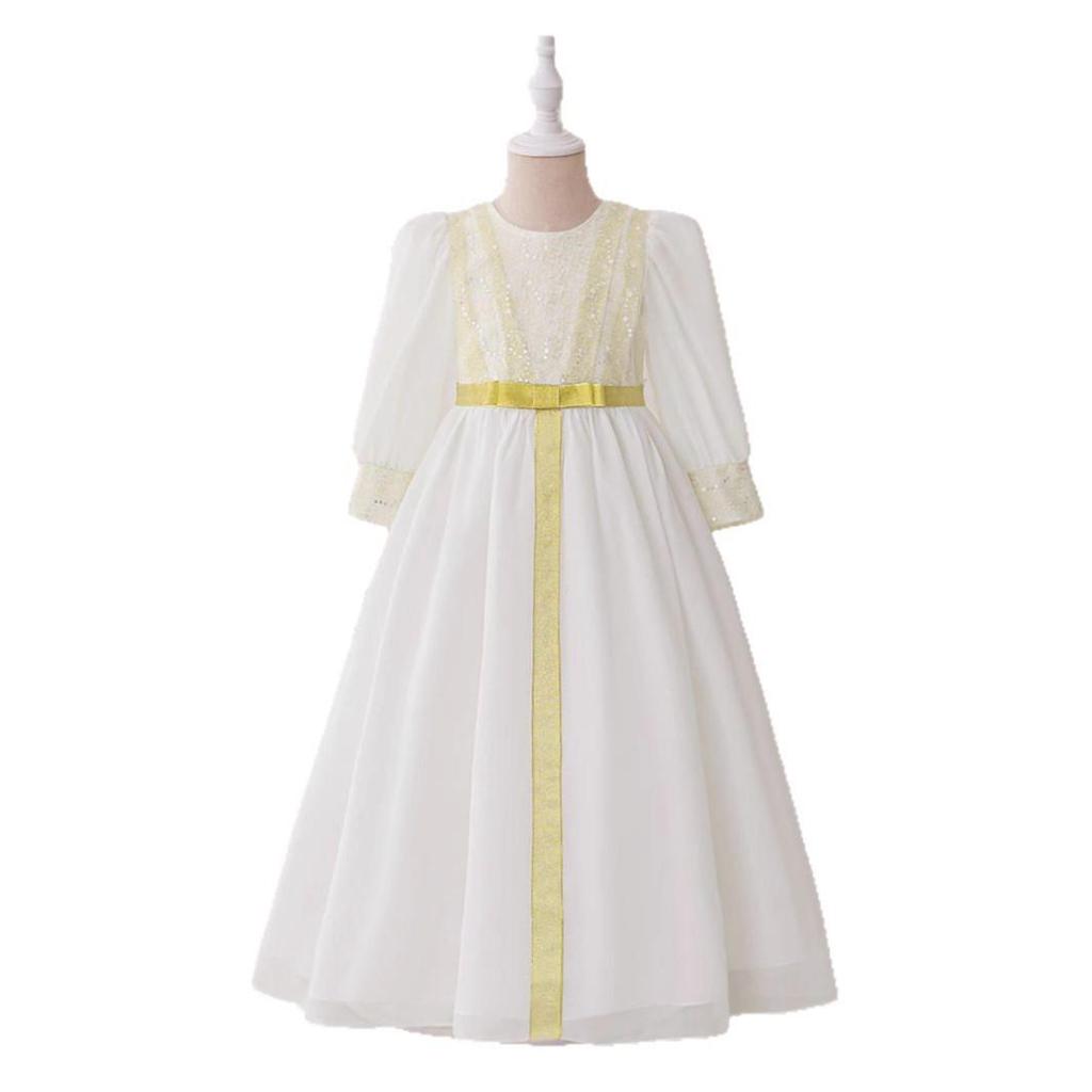 Orientalisches Weißes Chiffon Muslimisches Ballkleid mit Stickerei und langen Ärmeln