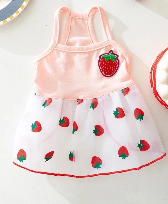 Summer New Cute Dog Dress Mesh Strawberry Strap Pet Clothes Thin Cats Dress  Dog Coat  Jacket Dog Pet Clothes Chihuahua