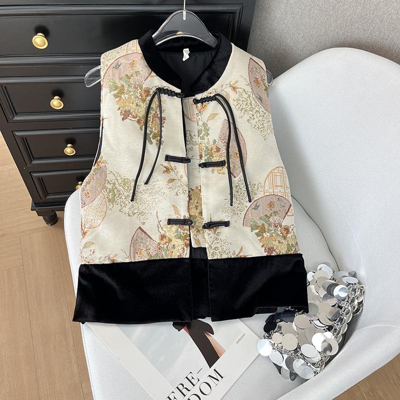 Embroidered Jacquard Woven Gold Vest Women's 2025 Early Spring Retro Xiaoxiangfeng Temperament Top