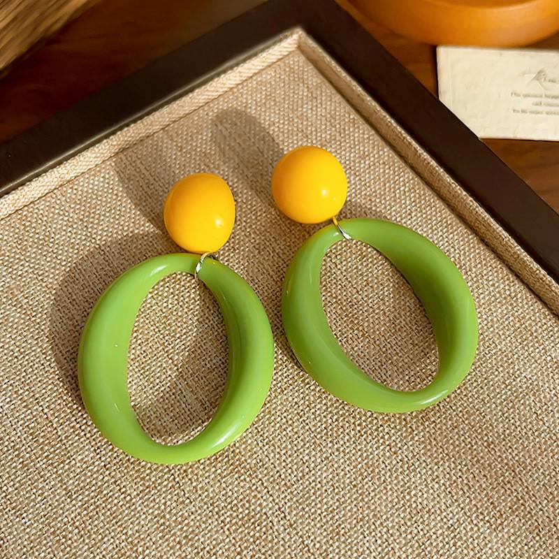 80s Hong Kong Style Red & Blue Clip-On Earrings for Non-Pierced Ears – High-End French Luxury Stud Hoops