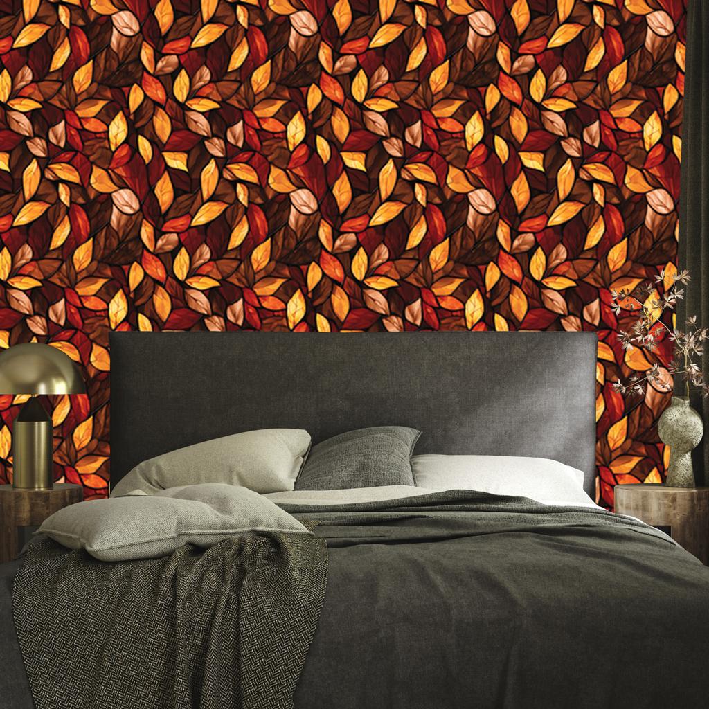 Rust, Burgundy and Orange Stained Glass Wallpaper for Living Room and Bedroom 50x1000