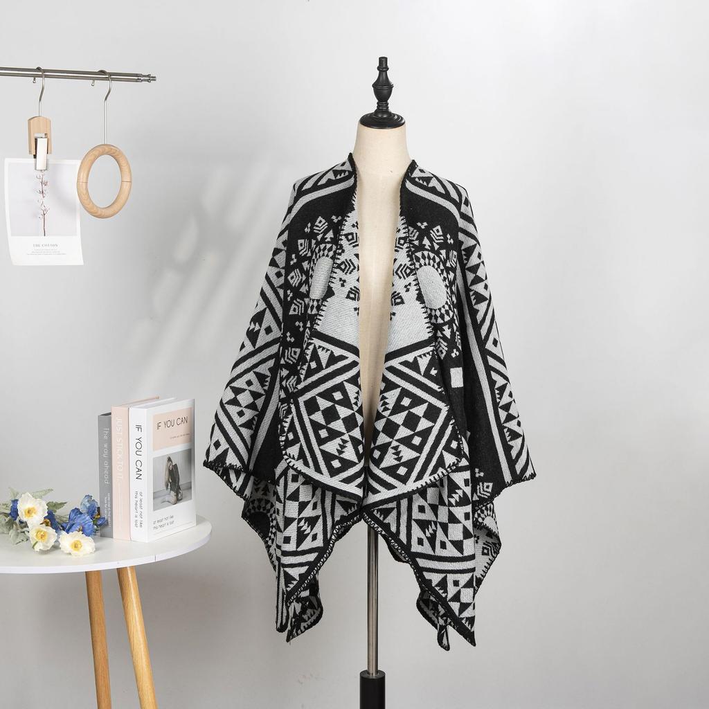 Year Geometric Shawl Niche Outer Shawl Women'S Summer High Sense Dark Double-Sided Warm Scarf