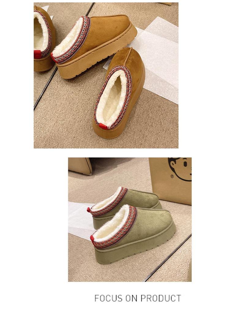 Europäische & Amerikanische Damen Schneestiefel - Wintermode Geschlossene Zehenpartie Plateau Hausschuhe mit Dicker Sohle & Warmer Baumwolle