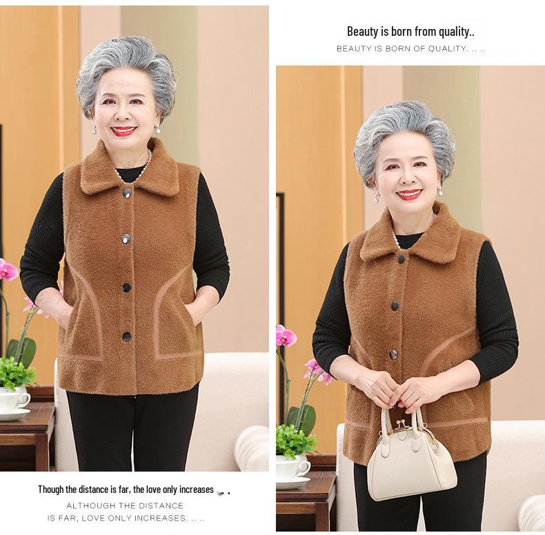 Fashionable Mink Velvet Vest for Middle-Aged and Elderly Women - Warm Autumn/Winter Style for Mom or Grandma