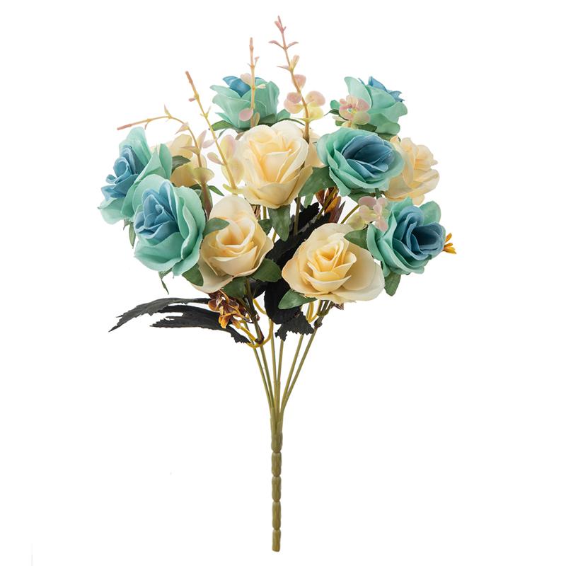12 Heads Artificial Flowers Silk Mini Roses with Leaf Bouquet for Home Hotel Wedding Christmas Tables Decorations Bridal Bouquet