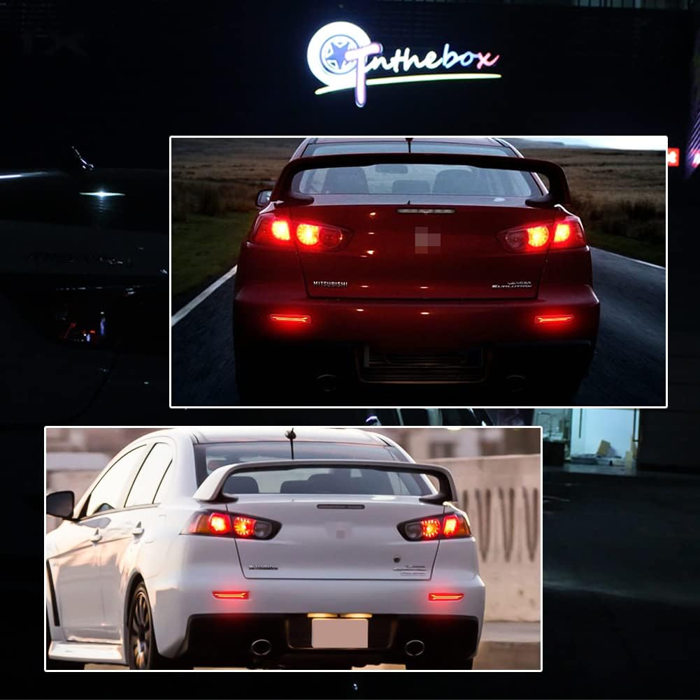 GTINTHEBOX Smoked Lens Led Rear Bumper Reflector Brake Tail Light With Sequential Turn Signal Lamps And Strobe Brake Lighting For Mitsubishi Lancer,