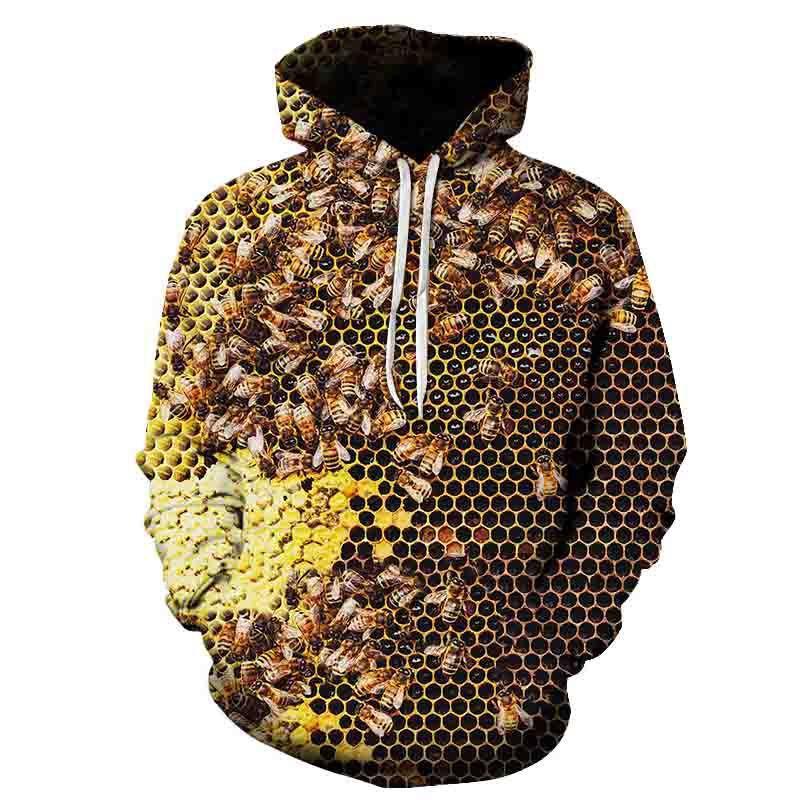 Vtipné mikiny s 3D potiskem včelí plástve pro muže a ženy, módní podzimní ležérní mikiny, nadměrné pulovry s kapucí, tepláková souprava