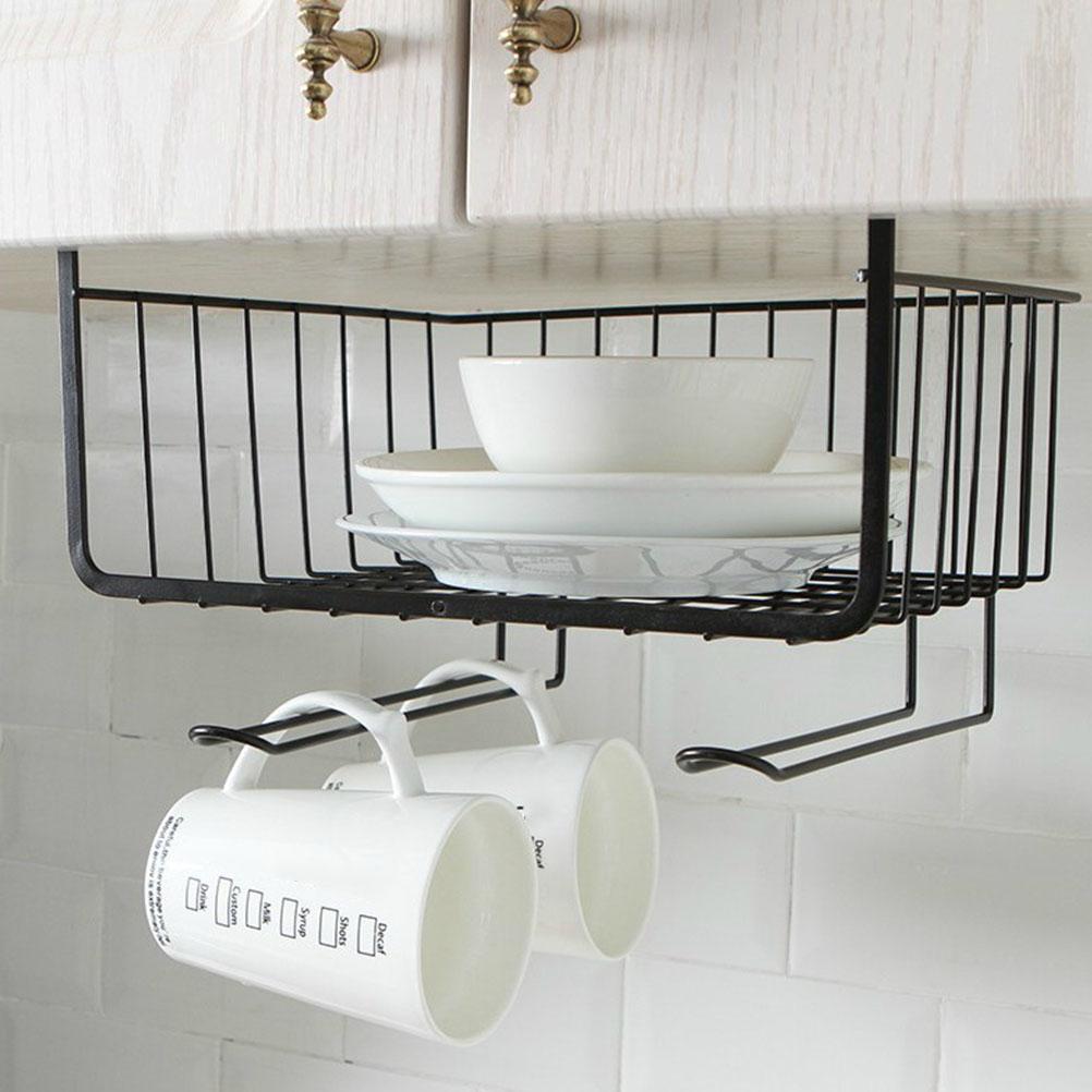 Black Under Cabinet Iron Shelf Rack Hanging Basket