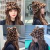 Cute Sweet Korean Bear Ears Leopard Women Bucket Hats Fisherman Hat Plush Basin Hat
