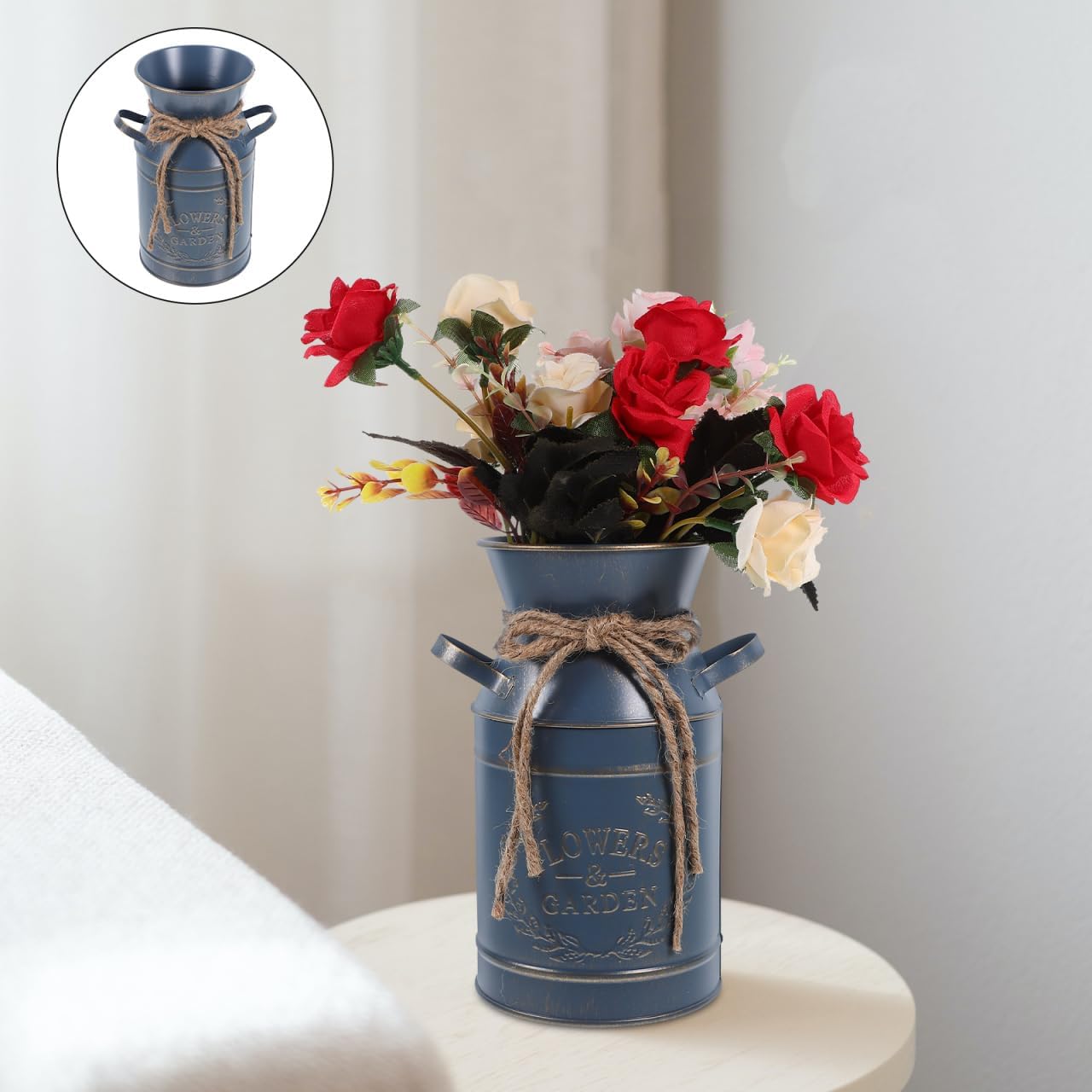 

Cabilock Винтажная Деревенская Синяя Гальванизированная Металлическая Ваза-Кувшин для Молока с Двойными Ручками, Идеально подходит для Сухоцветов, Цветочной Композиции, Суккулентов и Фермерского Дома