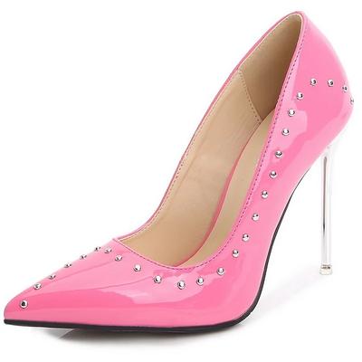 Damskie Lakierowane Buty na Wysokim Cienkim Obcasie z Nitami Seksowne Damskie Szpilki Biuro Klub Nocny Impreza Wieczorna Wesele Wysokie Obcasy 35-46