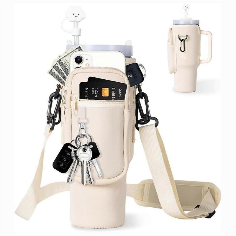 40oz Ice Cup Holder Thermal Bottle Holder Cup Bag Water Bottle Bag Customized Cup Holder Crossbody Cup Bag Cream White