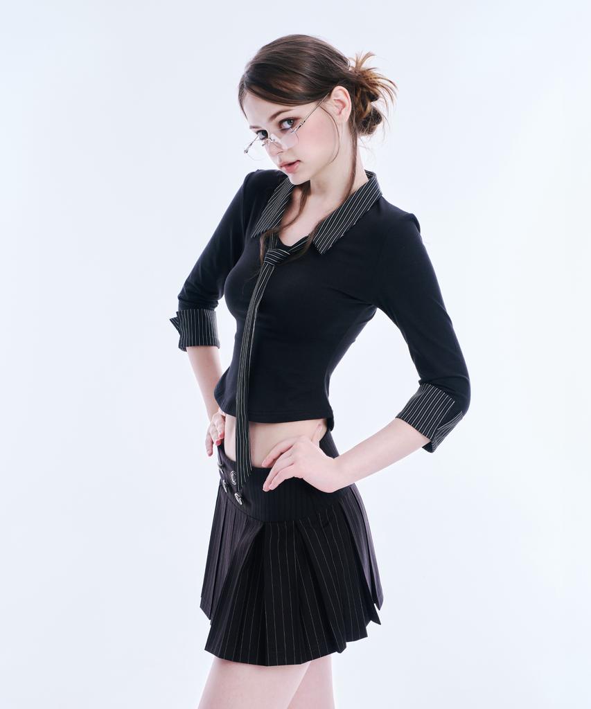 Akeumeseodeu Layered Tie Shirt (Black)