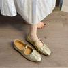 2025 Mary Jane Shoes Glossy Leather Ballet Flats Fashion Pleated Low Heel Single Loafers Women Soft Sole Casual Mules Pumps