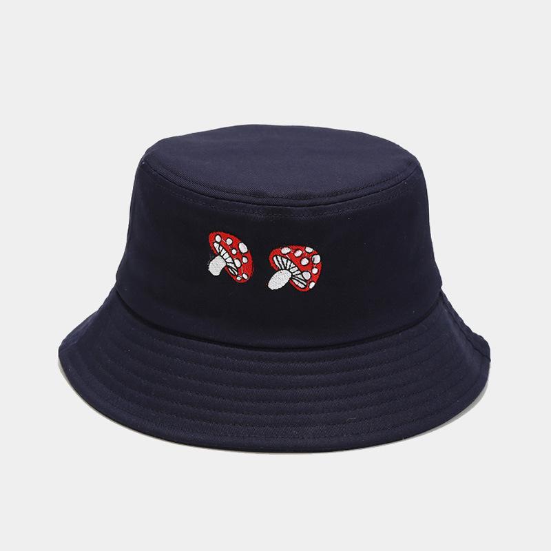 Korean Style Women's Mushroom Embroidery Bucket Hat - Face-Slimming, Outdoor Sun Protection for Summer