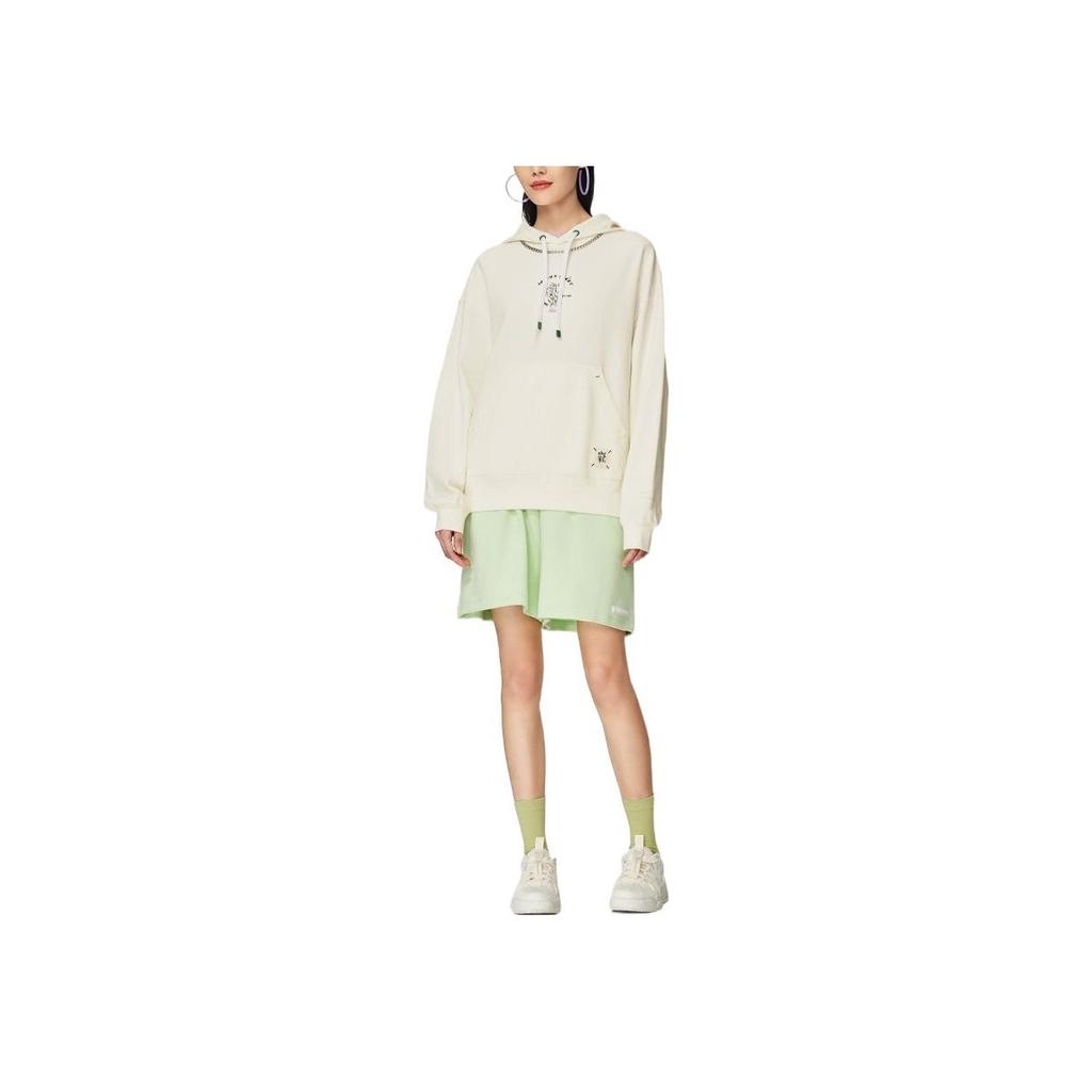 Li-Ning Loose Fit Embroidered Hoodie With Floral Back Women Tops Off-White AWDS920-1