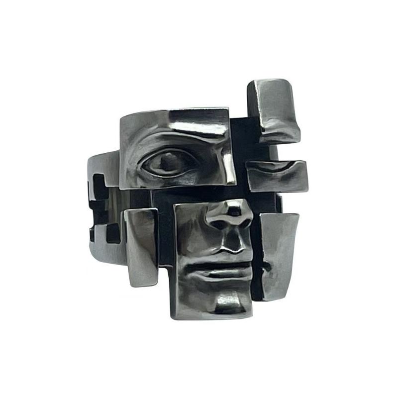 

Retro Mask Ring Adjustable Opening Finger Band Fashionable Statement Jewelry Accessories For Everyday Wear 1