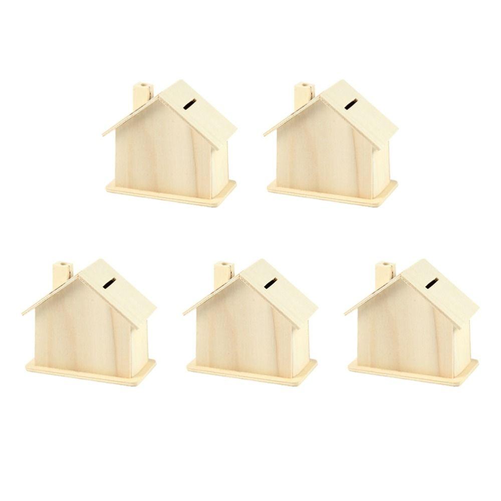 Funny Unfinished Small House Piggy Bank Wooden DIY DIY Painted Storage Jar Handmade White Embryo House Mold Home Decor