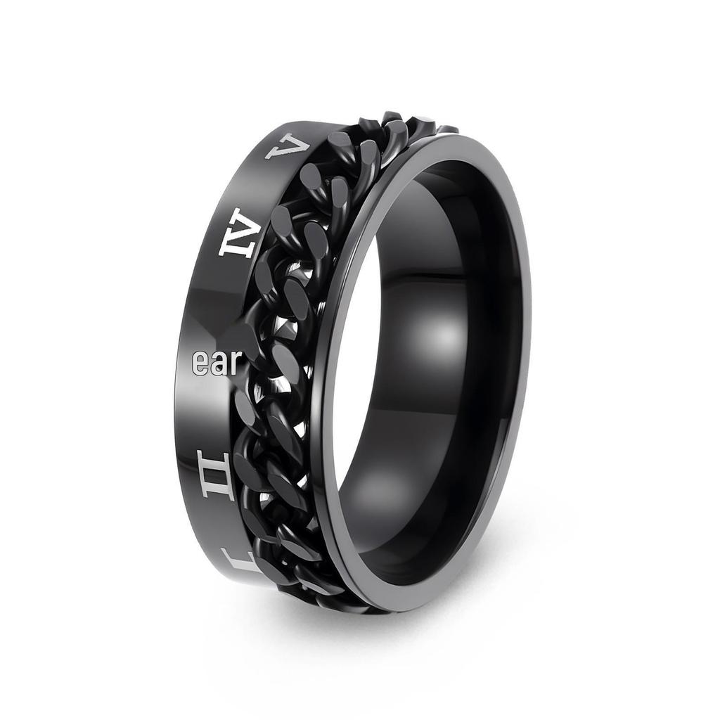European & American Trendy Titanium Steel Men's Rotating Hip Hop Ring - Multiple Styles Set