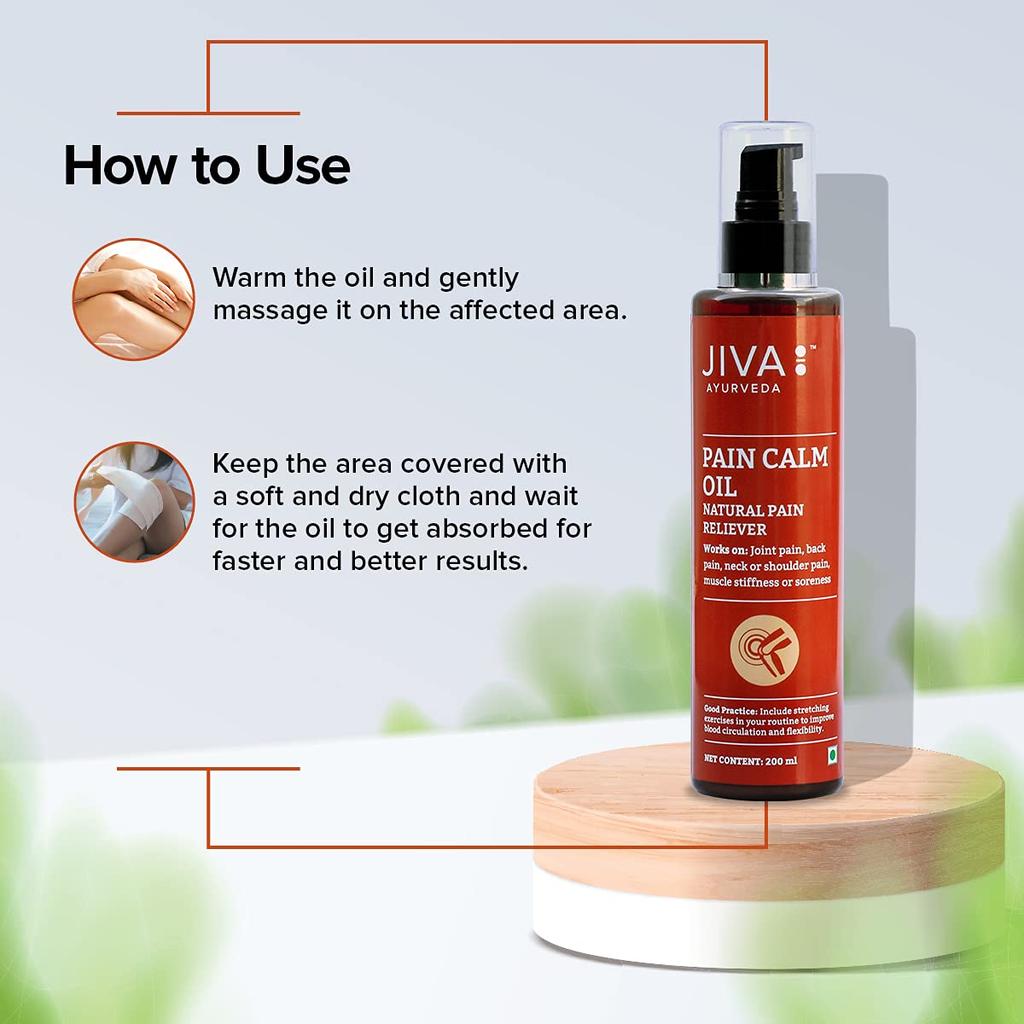 Jiva Pain Calm Oil 200ml Pack of 1 | Ayurvedic Joint Muscle Pain Relief for Knees, Shoulders & Legs | Controls Swelling & Stiffness