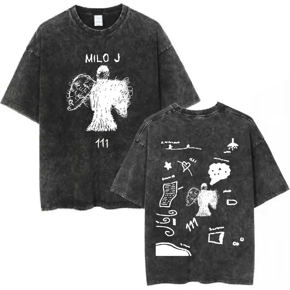 Rapper Milo J Logo Vintage Washed T Shirts Men Women Clothing Harajuku Hip Hop Tshirt Cotton Short Slevee Tshirts Streetwear
