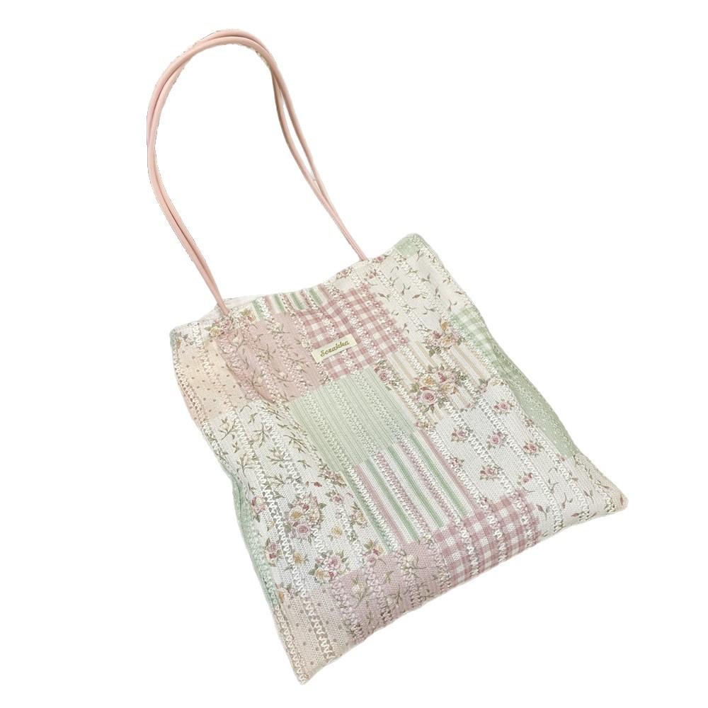 Lazy print sweet plaid shoulder shopping bag leisure commuter canvas bag tote bag