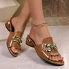Outside Slippers Summer New Round Toe Open Toe Metal Buckle Foreign Style Non-slip Light Luxury Kitten Heel Shoes
