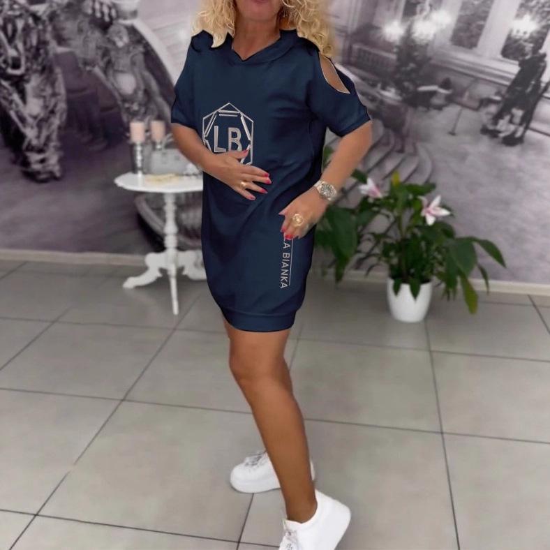 2025 Women's Summer Hooded Letter Print Loose Dress