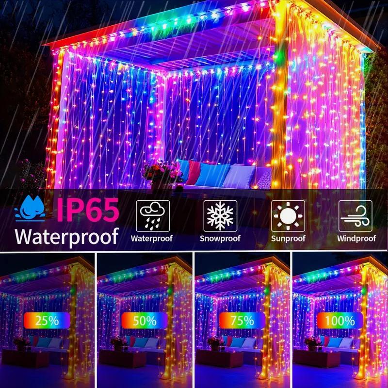 Solar Curtain Light String 3X3M 8 Lighting Modes Solar Garden Fairy Light for Christmas Wedding Patio Party Holiday Decoration