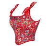 Women Floral Print Short Corset Top Sleeveless Vintage Style Bustier with Adjustable Shoulder Straps and Structured Boning for Support