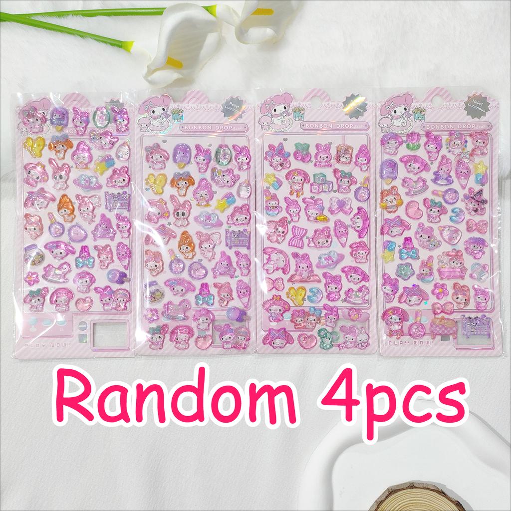 4 Pcs 3D Crystal Glow Stickers - Mix Sanrio Capybara Kuromi Decals Ideal for DIY Handbook Journal & Decor Gifts