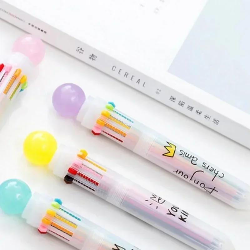 New 10 Multi Color Luxury Ballpoint Pen Ballpen for Kids Child Student Office Writing Supplies Kawaii Kids Stationary Pen Mark