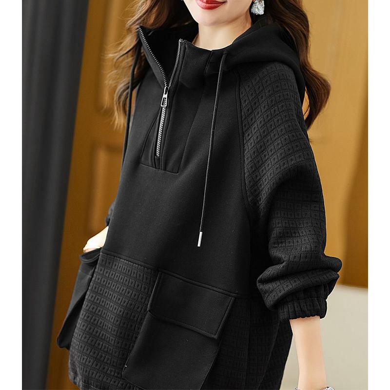 Damtröja Höst och vinter Nytt mode koreanskt temperament Färg Kollision Skarvning Huvtröja med dragkedja Kvinna