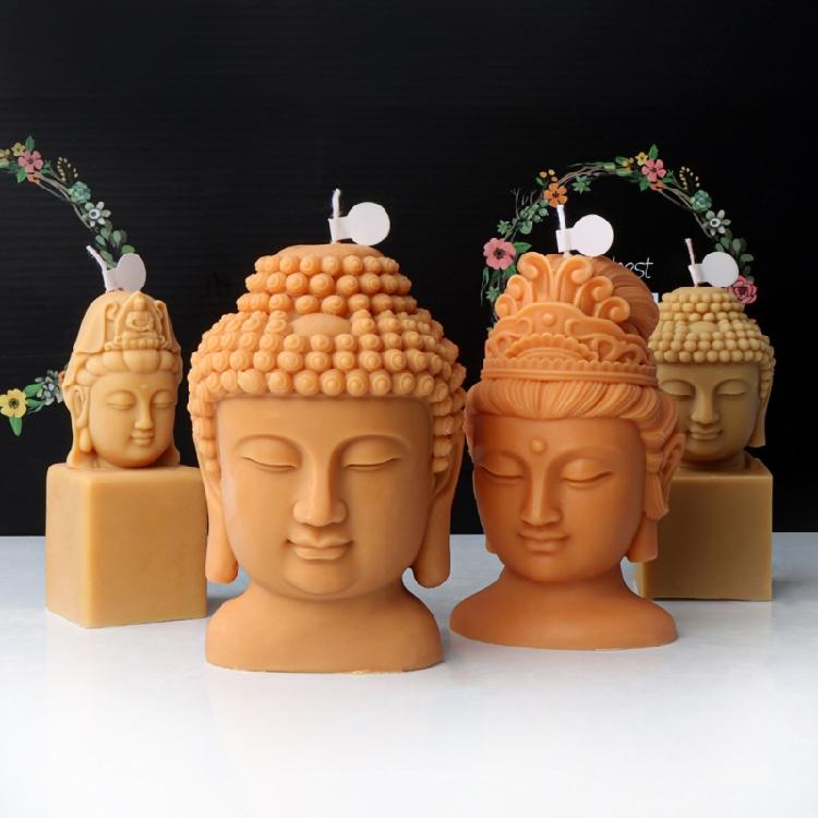 Silicone Candle Mold Avalokitesvara Buddhas Head Epoxy Gypsum Mould for Resin