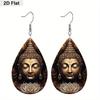 Golden Meditate Buddha with Lotus Floral PU Earrings for Women, Boho Style Buddha Avatar Hoop Earrings, Women's Fashion Drape Earrings