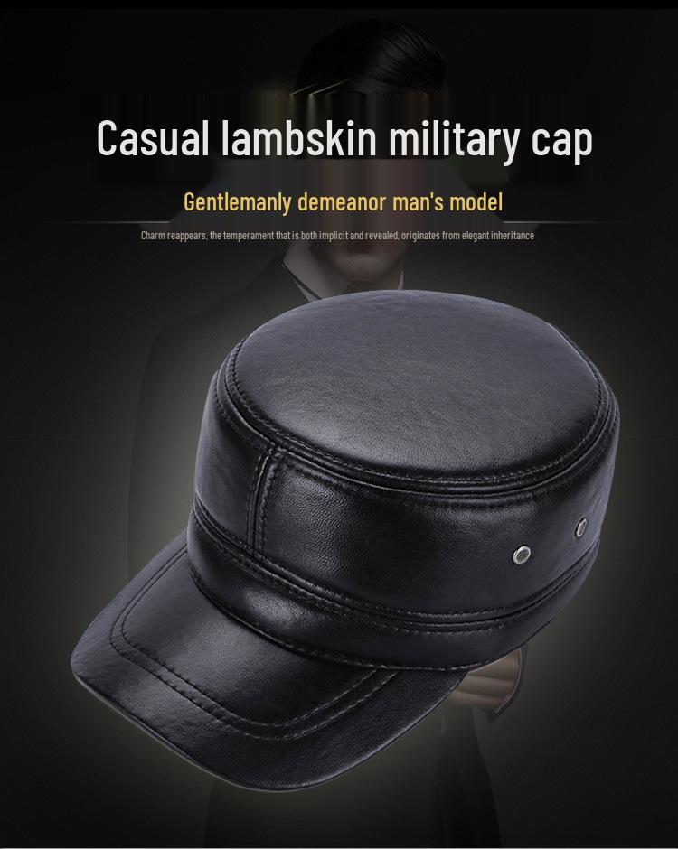 Men's Adjustable Sheepskin Leather Duckbill Cap - Warm Autumn/Winter Hat
