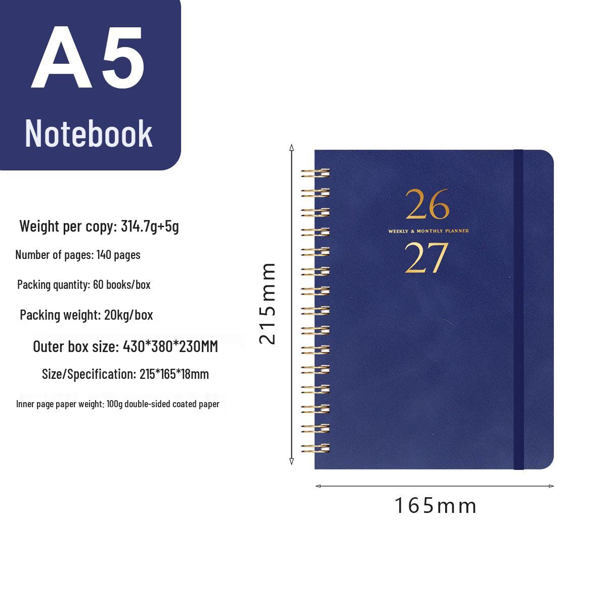 2027 A5 Leather Coil-Bound Planner: Simple English Diary and Schedule Book