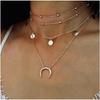 European & American Fashion Multi-layer Moon & Round Bead Choker Necklace