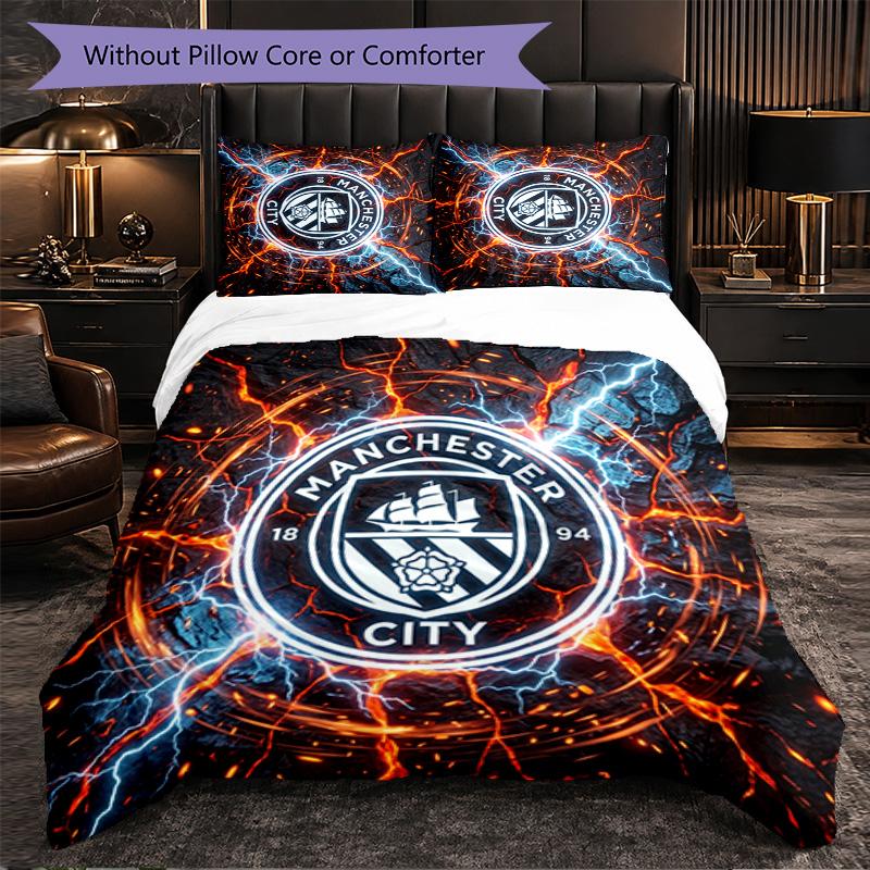 Set Lenzuola Manchester City Modello 3 Pezzi Morbida Copripiumino in Microfibra con Federe per Camera da Letto