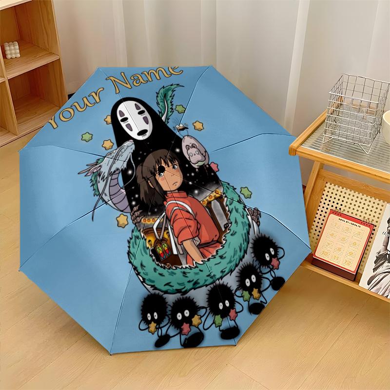 Custom Text Automatic 8 Bone Umbrella, Portable Sun Rain Protection UmbrellaSpirited Away