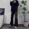 Black micro-pull jeans men's autumn thin straight ruffian handsome high-end pants American retro high street trousers