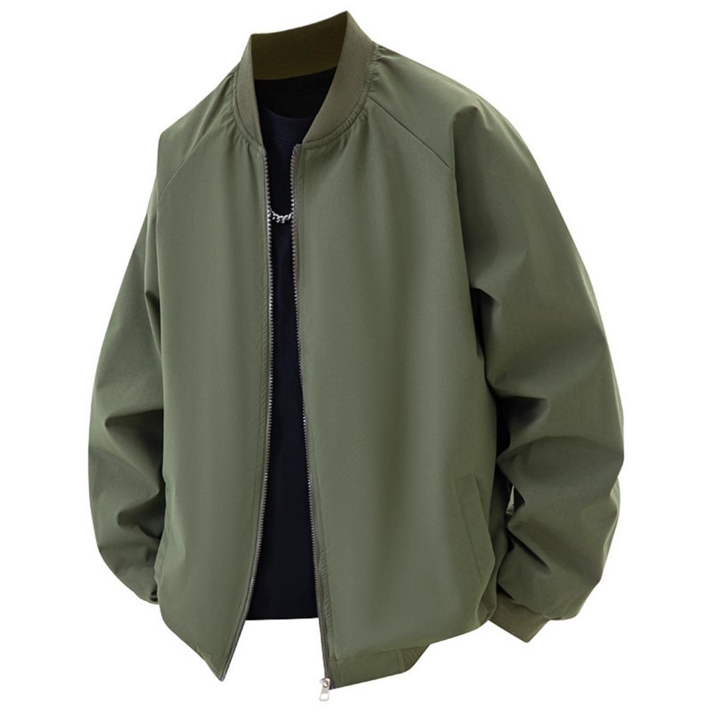 Men's Casual Color Loose Thin Jacket, Men's Windproof Zipper Baseball Collar Jacket Jacket