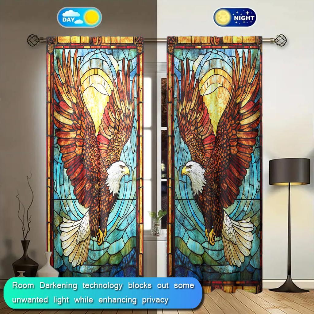2pcs Powerful Eagle Glass Window Printed Curtain for Home Decor - Rod Pocket Window Treatment for Bedroom   Office   Kitchen
