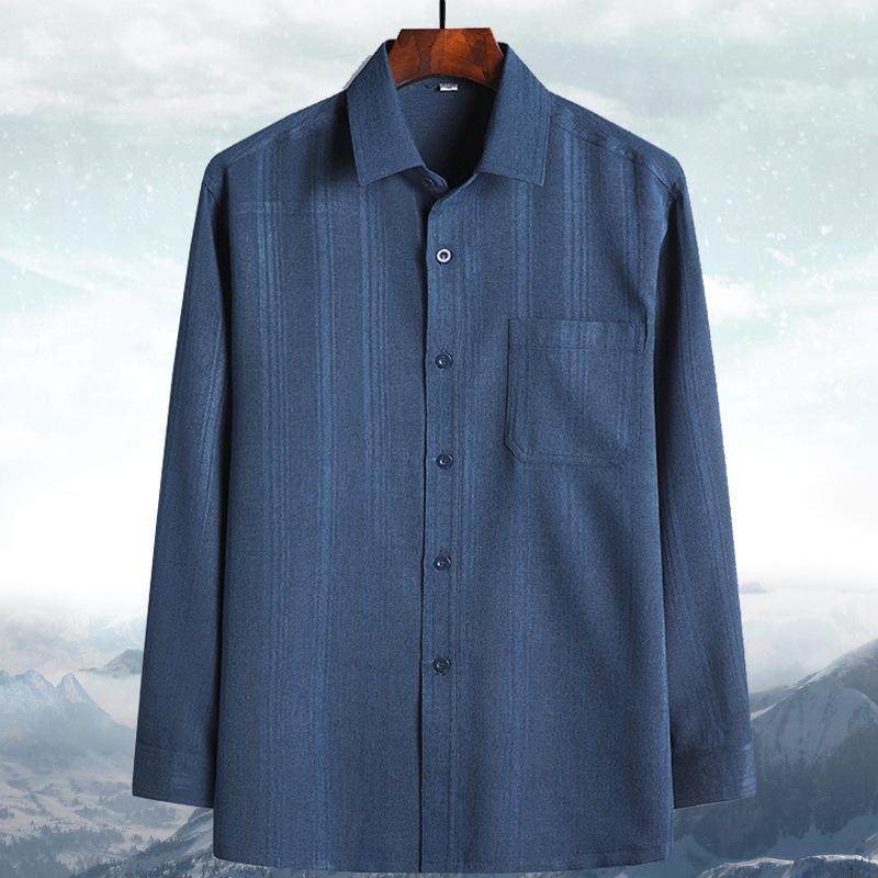 Spring, Autumn and Summer Dad Long-sleeved Shirt Middle-aged and Elderly Male Grandpa Old Man Shirt Loose Cotton and Linen