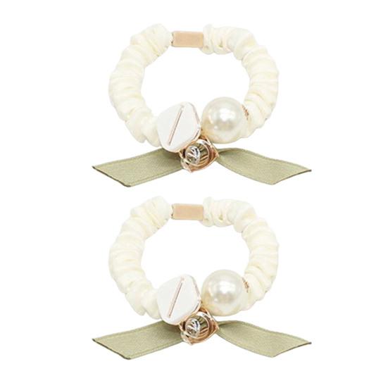 2Pcs Hair Tie High Elasticity Rhinestone Faux Pearl Hair Scrunchie Soft Pleated Fabric No Hair Damage Ponytails Buns Hair Accessories