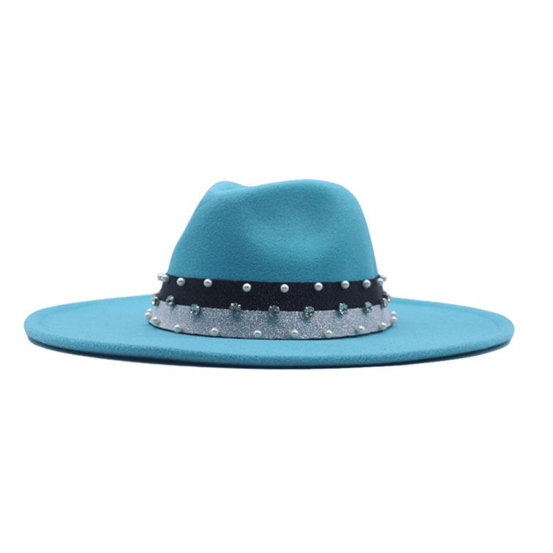 New Elastic Webbing Point Drill Men and Women Couple Hat Woolen Top Hat M Big Brim Jazz Hat
