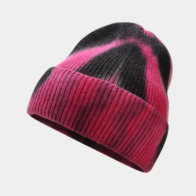 Knitted Beanie Hat Women Winter Warm Stripe Cuffed Pointed Cap Outdoor Fashion Accessory