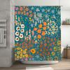 Bright Floral Printed Shower Curtain Waterproof Fabric Decorative Home Bathroom Accessory Modern Blue Orange Flower Design (210x